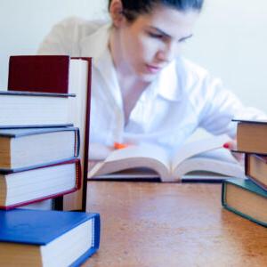 A female student reading a book